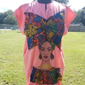 Elegant Pink Graphic  African Queen Motif  Print Dress